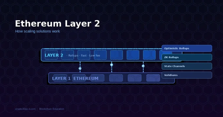 Ethereum layer 2 diagram showing a Layer 2 rollup network above the Ethereum base layer with data connectors