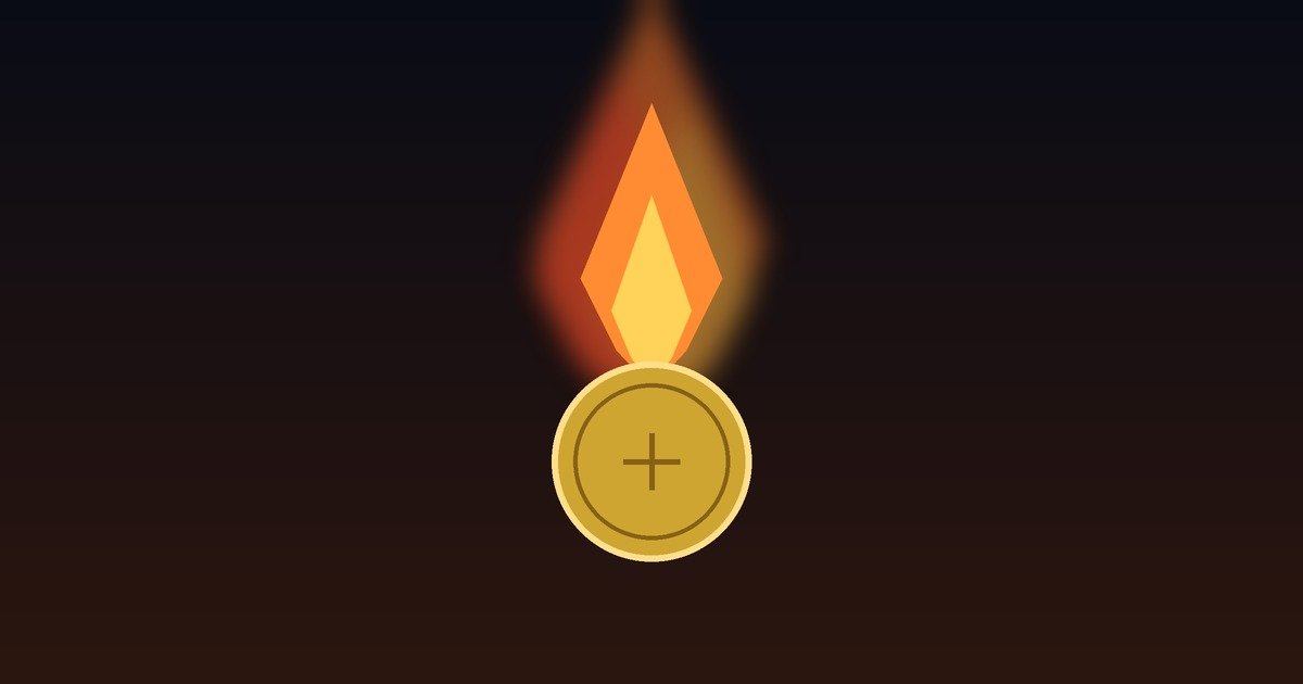 Illustration of a golden token surrounded by flame, representing cryptocurrency token burning